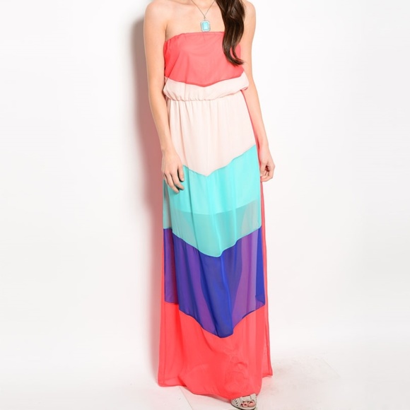chevron maxi dress strapless - Picture 3 of 4
